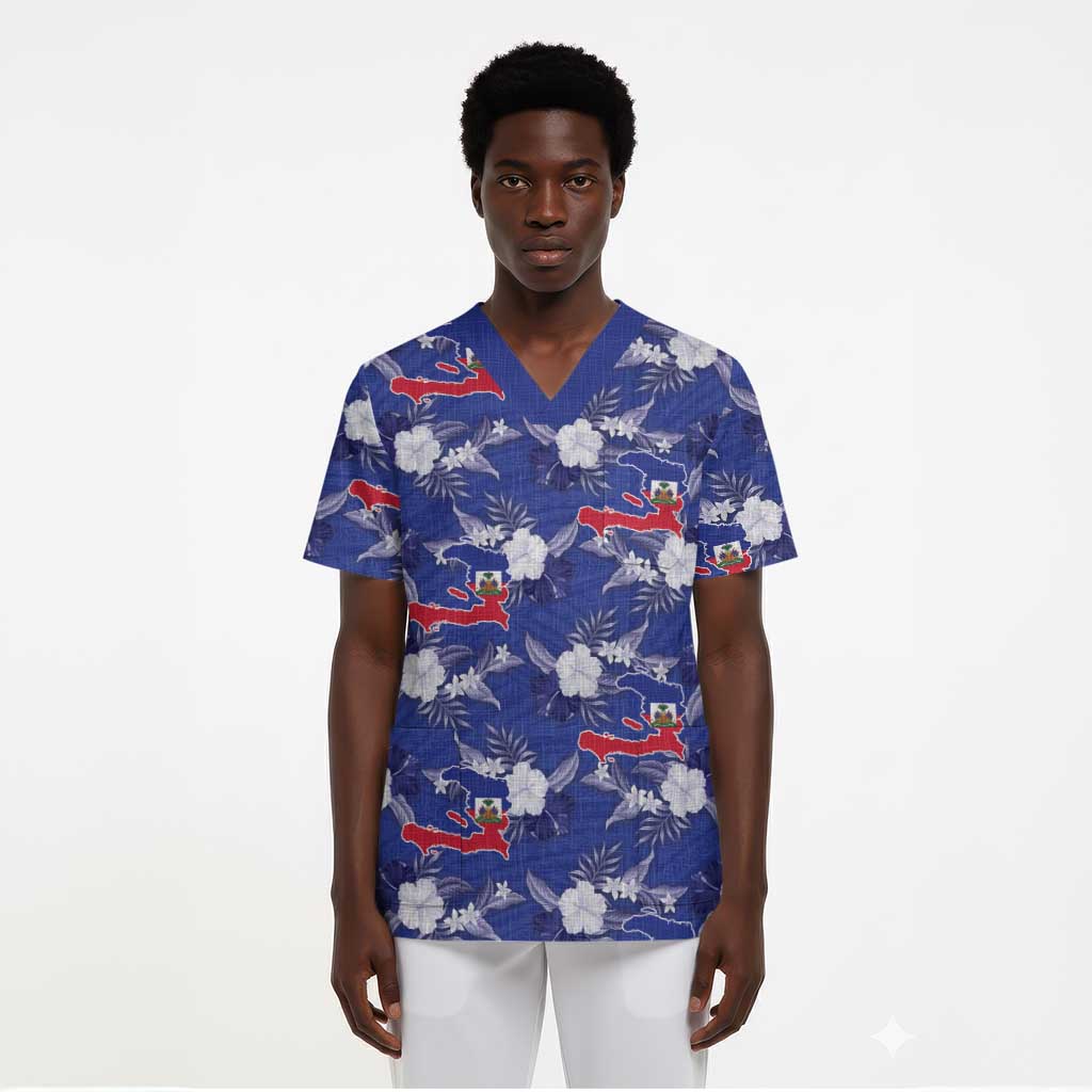 Afro-Haitians Scrub Top Ayiti Map and Rose Kayenn Tropical Style - Wonder Print Shop