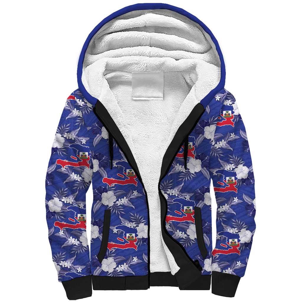 Afro-Haitians Sherpa Hoodie Ayiti Map and Rose Kayenn Tropical Style - Wonder Print Shop