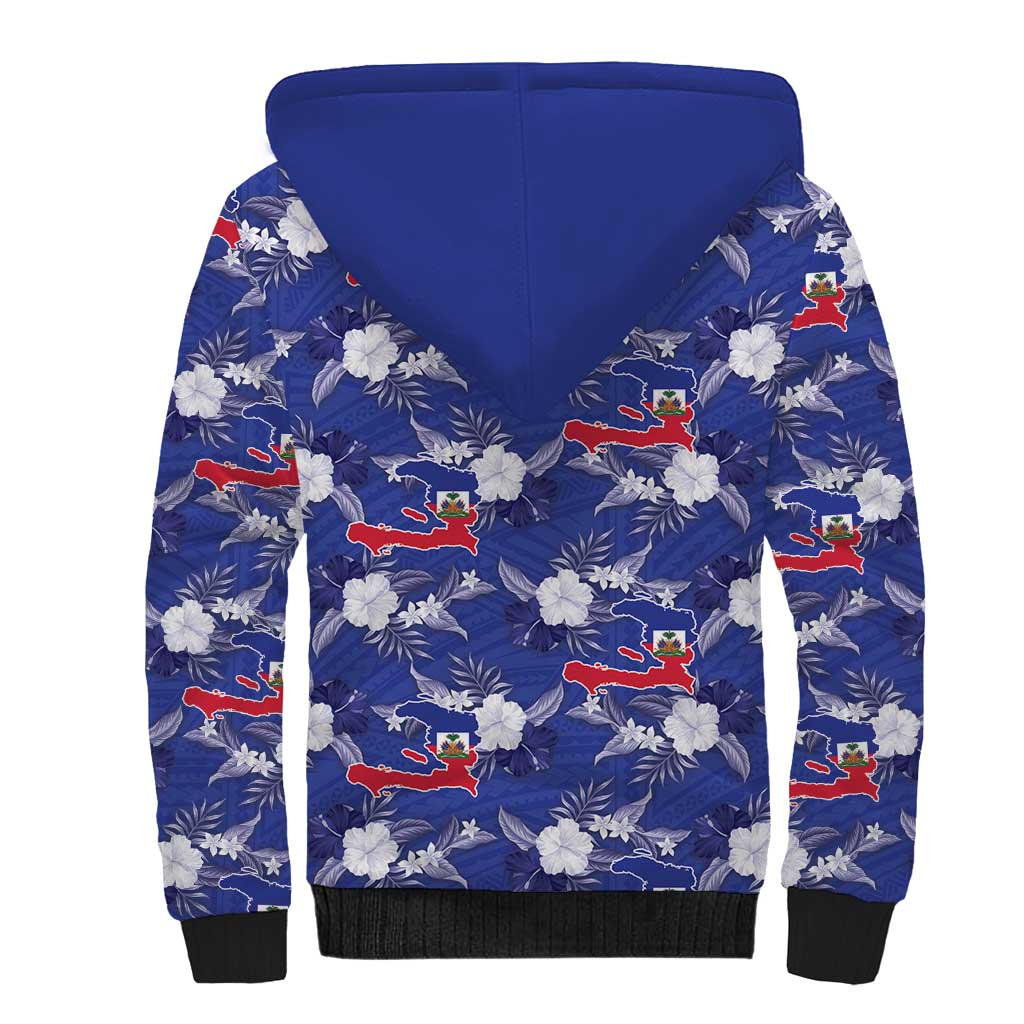 Afro-Haitians Sherpa Hoodie Ayiti Map and Rose Kayenn Tropical Style - Wonder Print Shop
