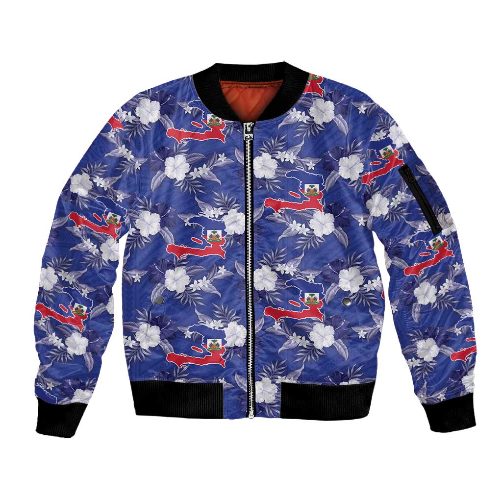 Afro-Haitians Sleeve Zip Bomber Jacket Ayiti Map and Rose Kayenn Tropical Style - Wonder Print Shop
