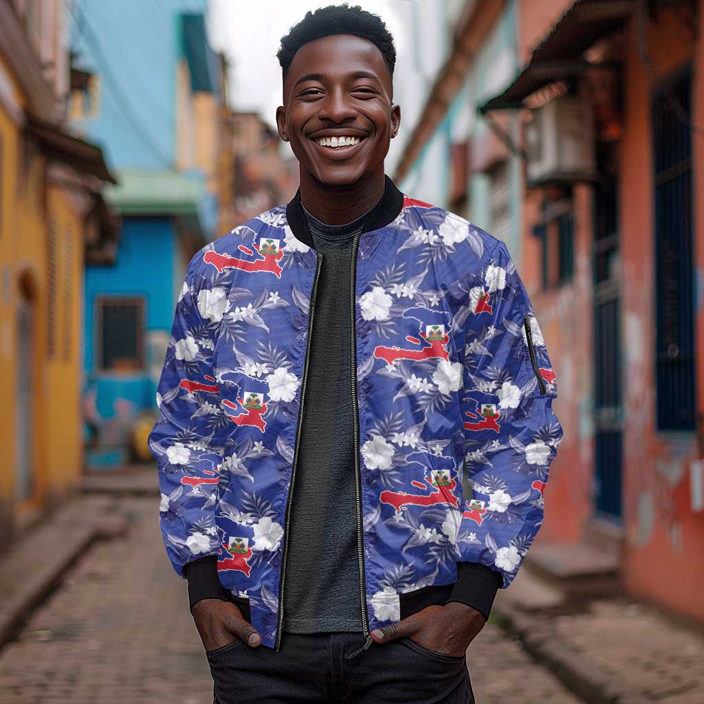 Afro-Haitians Sleeve Zip Bomber Jacket Ayiti Map and Rose Kayenn Tropical Style - Wonder Print Shop