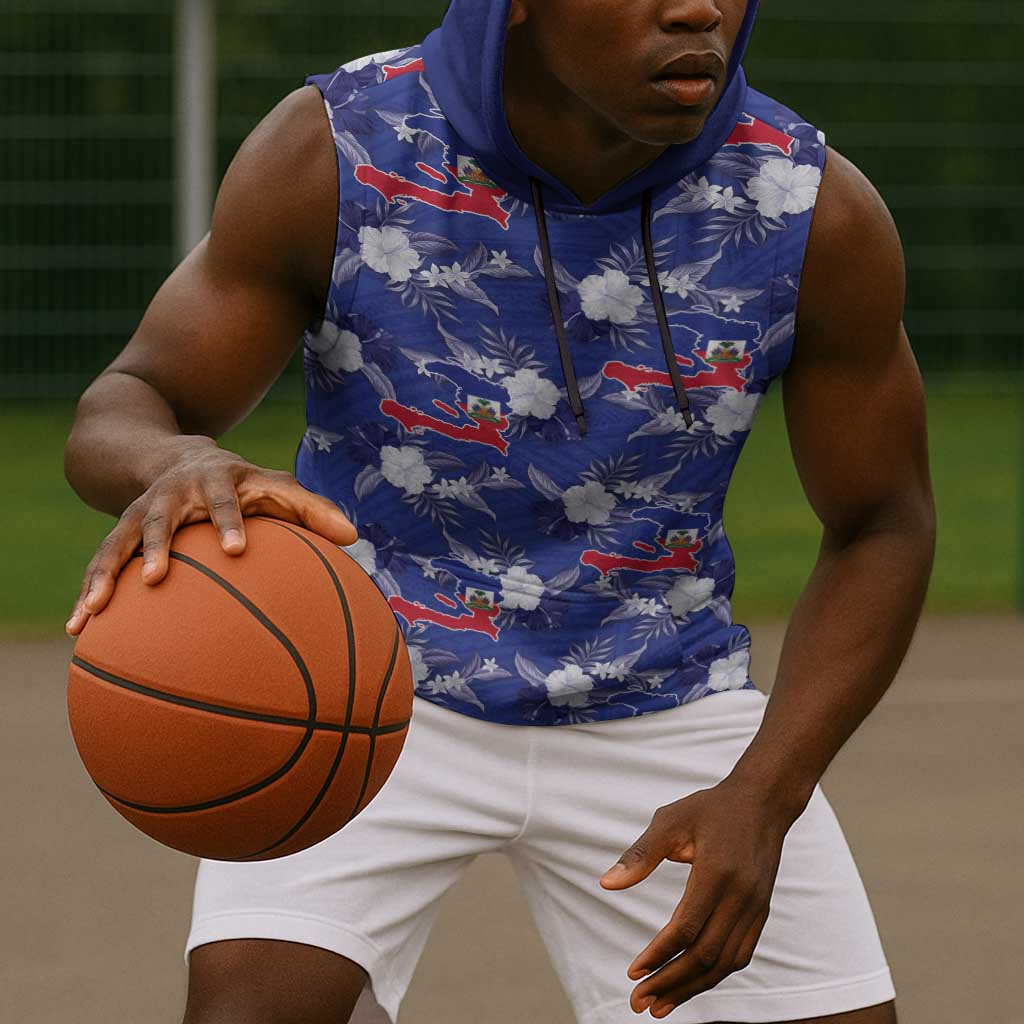 Afro-Haitians Sleeveless Hoodie Ayiti Map and Rose Kayenn Tropical Style - Wonder Print Shop