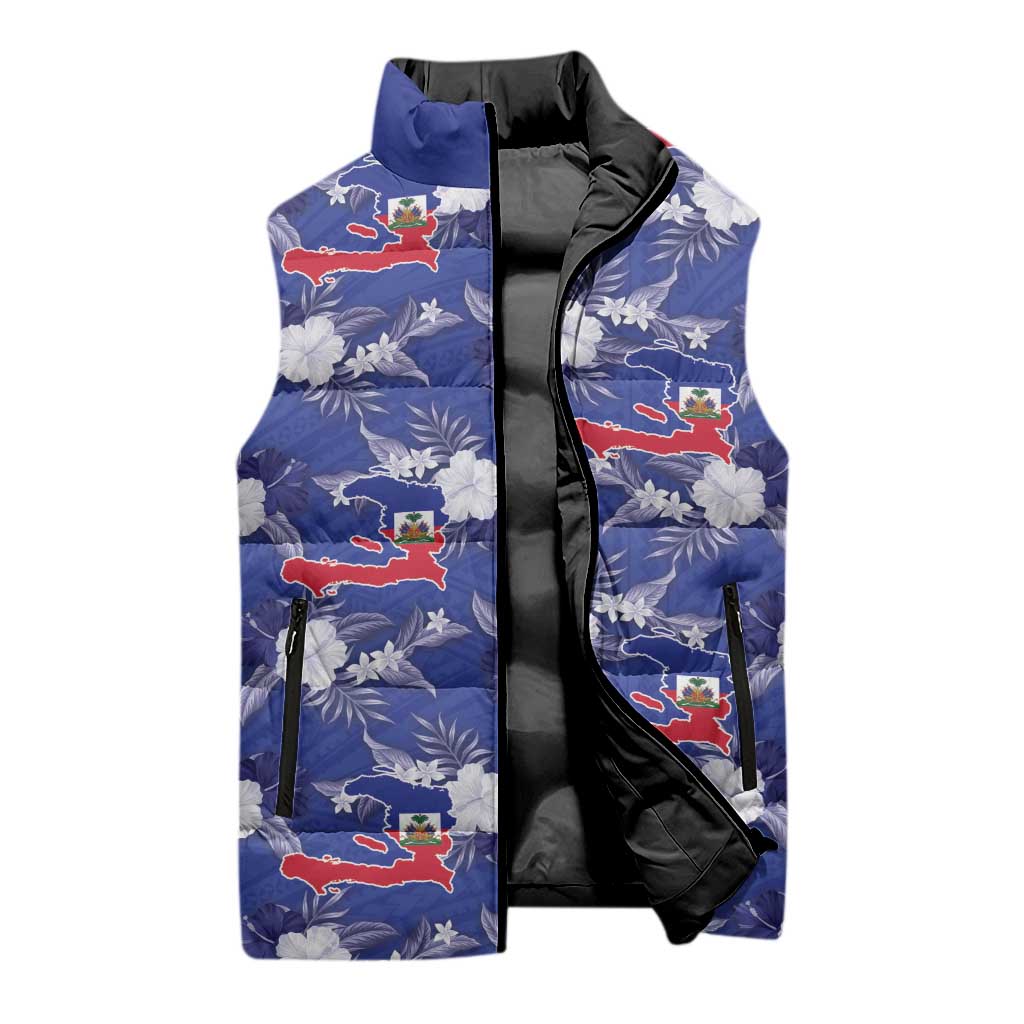Afro-Haitians Sleeveless Puffer Jacket Ayiti Map and Rose Kayenn Tropical Style - Wonder Print Shop