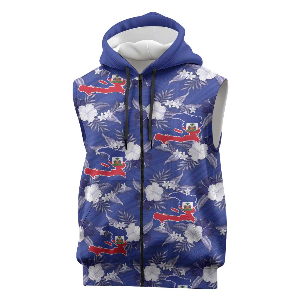 Afro-Haitians Sleeveless Zip Hoodie Ayiti Map and Rose Kayenn Tropical Style - Wonder Print Shop