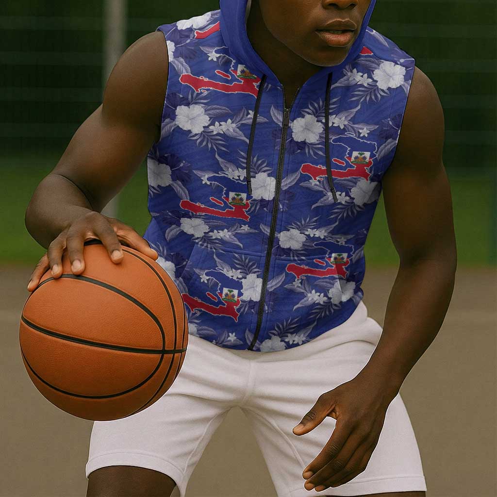 Afro-Haitians Sleeveless Zip Hoodie Ayiti Map and Rose Kayenn Tropical Style - Wonder Print Shop