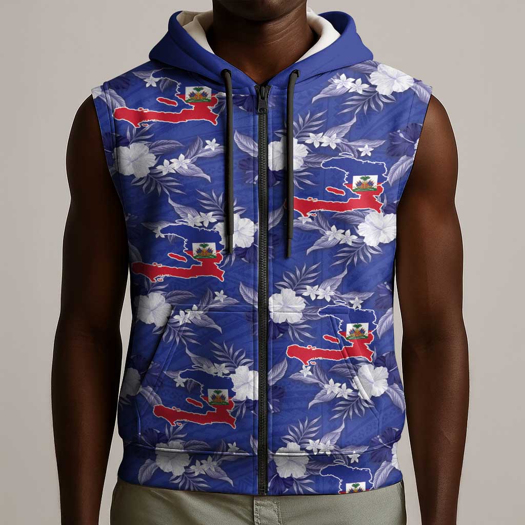 Afro-Haitians Sleeveless Zip Hoodie Ayiti Map and Rose Kayenn Tropical Style - Wonder Print Shop