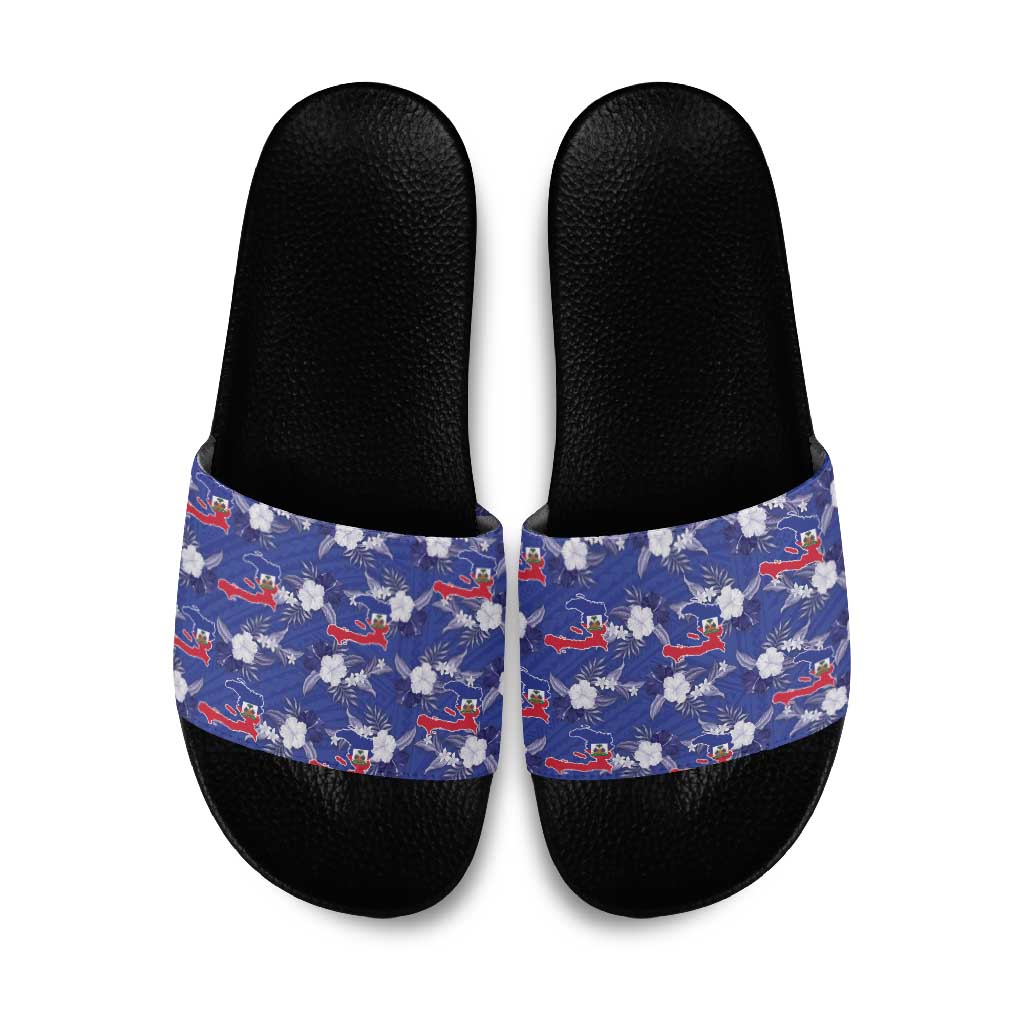 Afro-Haitians Slide Sandals Ayiti Map and Rose Kayenn Tropical Style - Wonder Print Shop