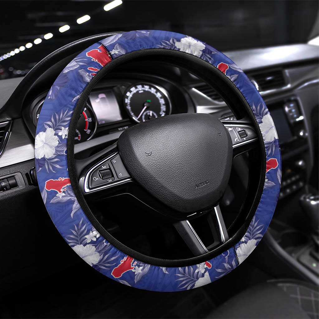 Afro-Haitians Steering Wheel Cover Ayiti Map and Rose Kayenn Tropical Style - Wonder Print Shop