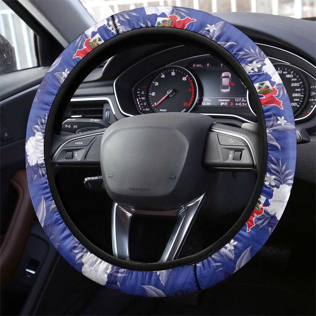 Afro-Haitians Steering Wheel Cover Ayiti Map and Rose Kayenn Tropical Style - Wonder Print Shop