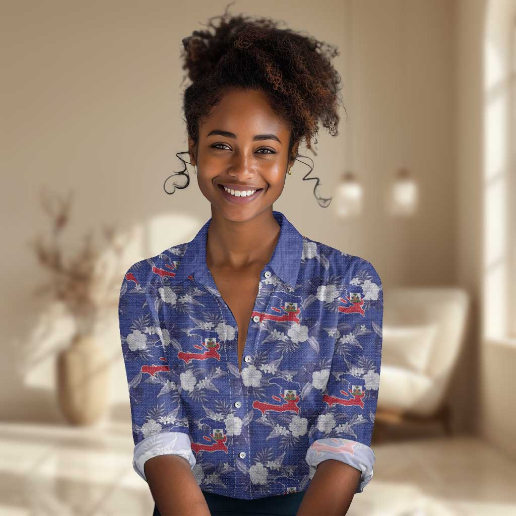 Afro-Haitians Women Casual Shirt Ayiti Map and Rose Kayenn Tropical Style - Wonder Print Shop