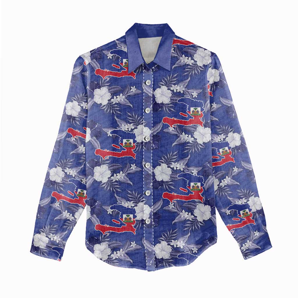 Afro-Haitians Women Casual Shirt Ayiti Map and Rose Kayenn Tropical Style - Wonder Print Shop