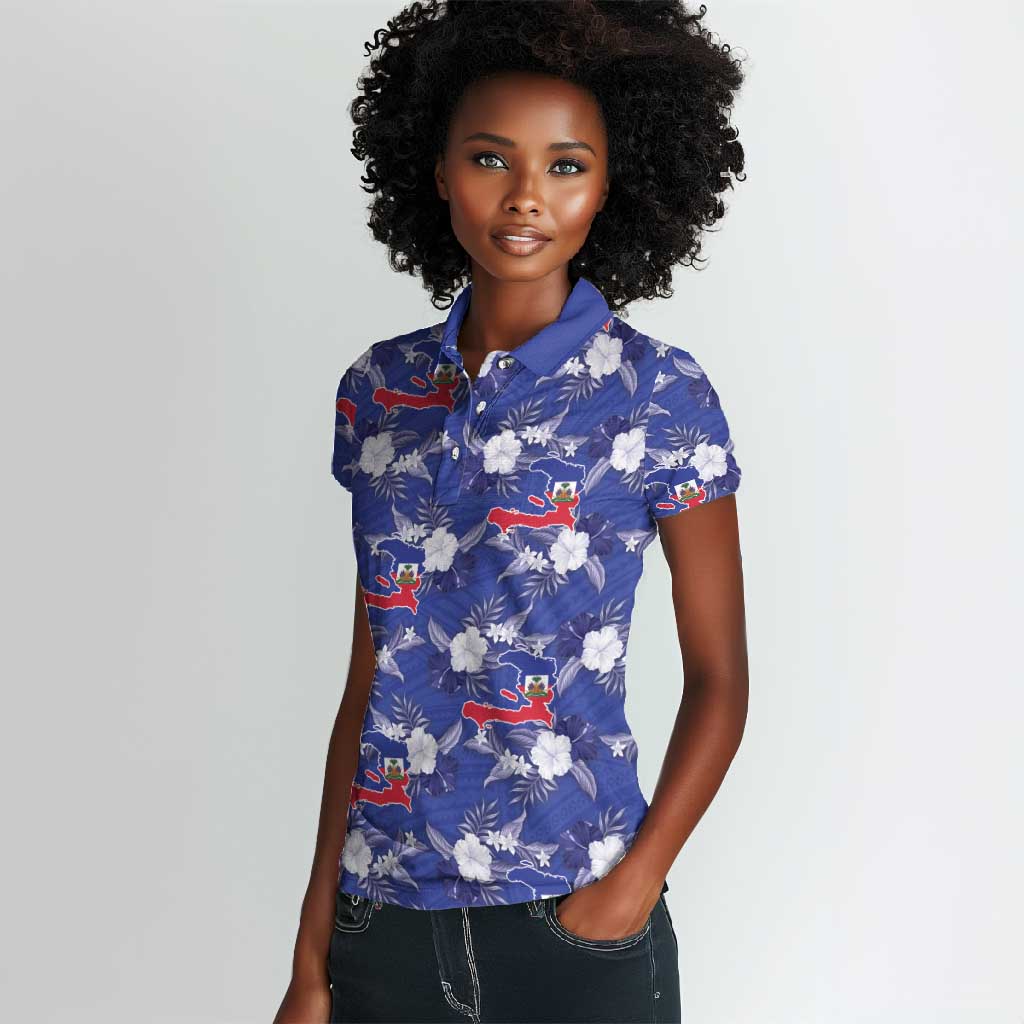 Afro-Haitians Women Polo Shirt Ayiti Map and Rose Kayenn Tropical Style LT14