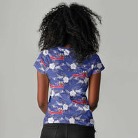 Afro-Haitians Women V-Neck T-Shirt Ayiti Map and Rose Kayenn Tropical Style LT14