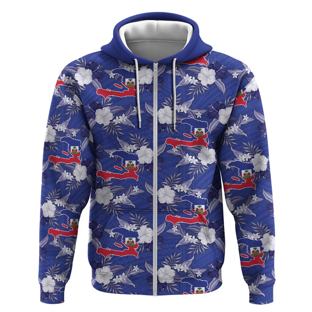 Afro-Haitians Zip Hoodie Ayiti Map and Rose Kayenn Tropical Style - Wonder Print Shop