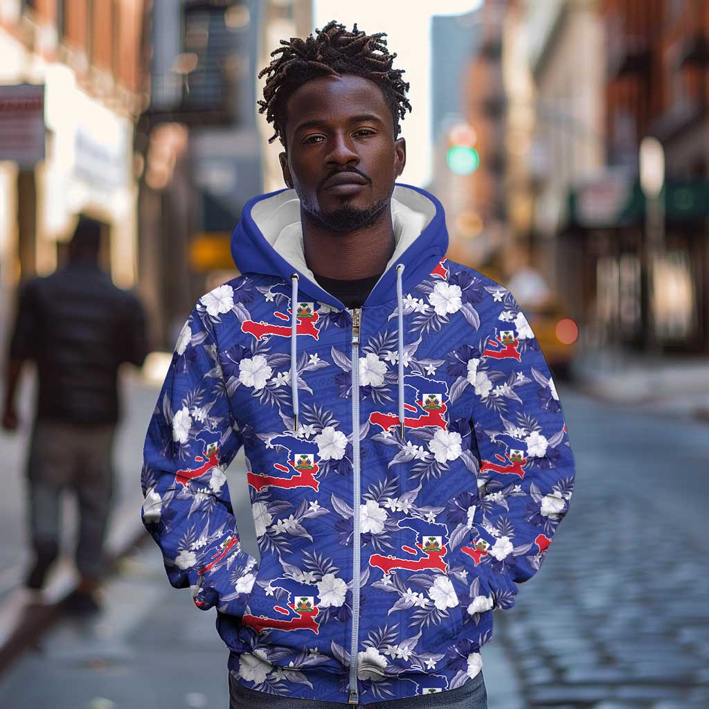 Afro-Haitians Zip Hoodie Ayiti Map and Rose Kayenn Tropical Style - Wonder Print Shop