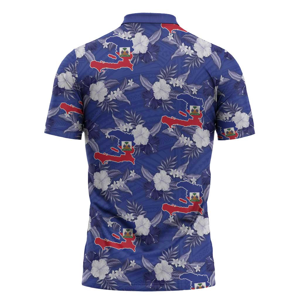 Afro-Haitians Zipper Polo Shirt Ayiti Map and Rose Kayenn Tropical Style - Wonder Print Shop