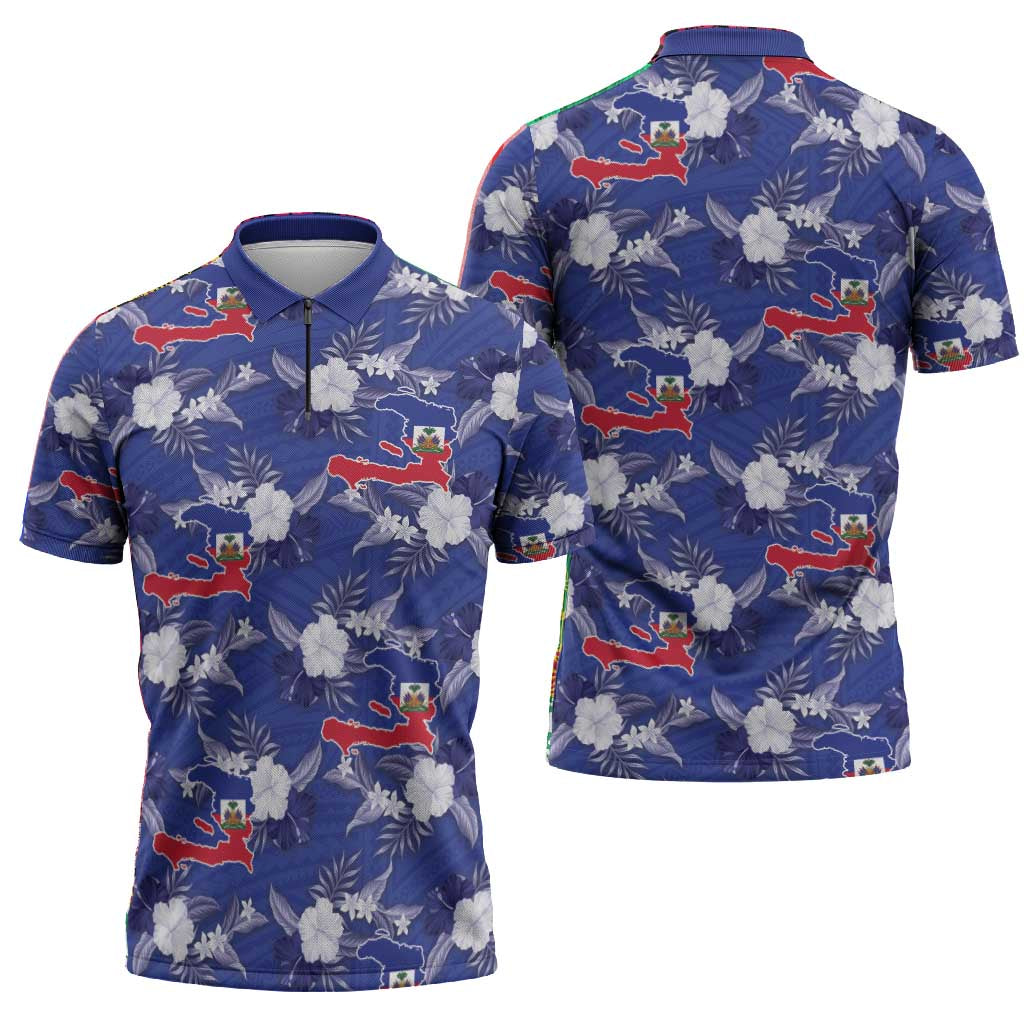 Afro-Haitians Zipper Polo Shirt Ayiti Map and Rose Kayenn Tropical Style - Wonder Print Shop