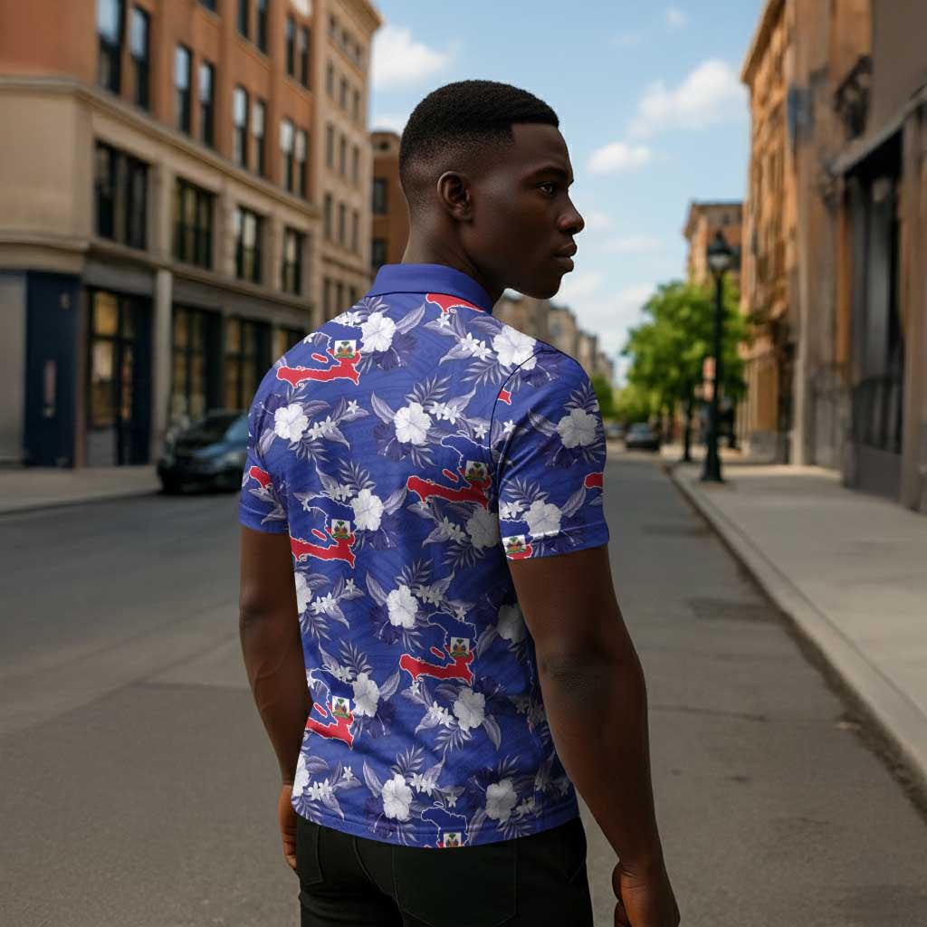 Afro-Haitians Zipper Polo Shirt Ayiti Map and Rose Kayenn Tropical Style - Wonder Print Shop