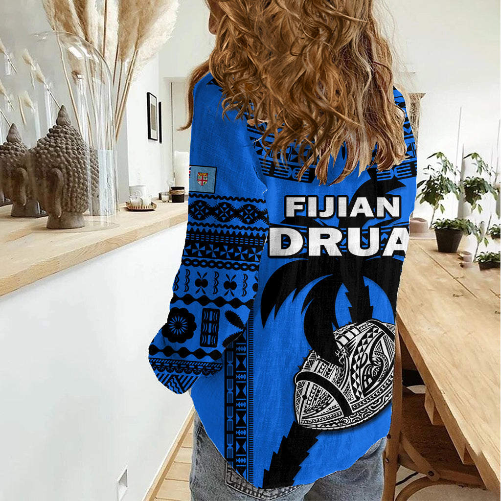 Fiji Rugby Women Casual Shirt Fijian Drua Super Polynesian Special Tapa Pattern - Wonder Print Shop