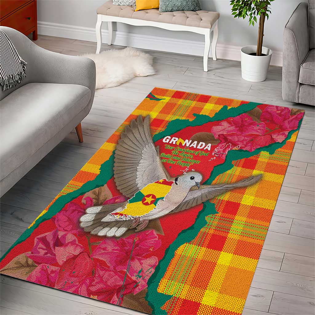 Grenada Independence Day Area Rug Tropical Dove Bougainvillea Madras Pattern