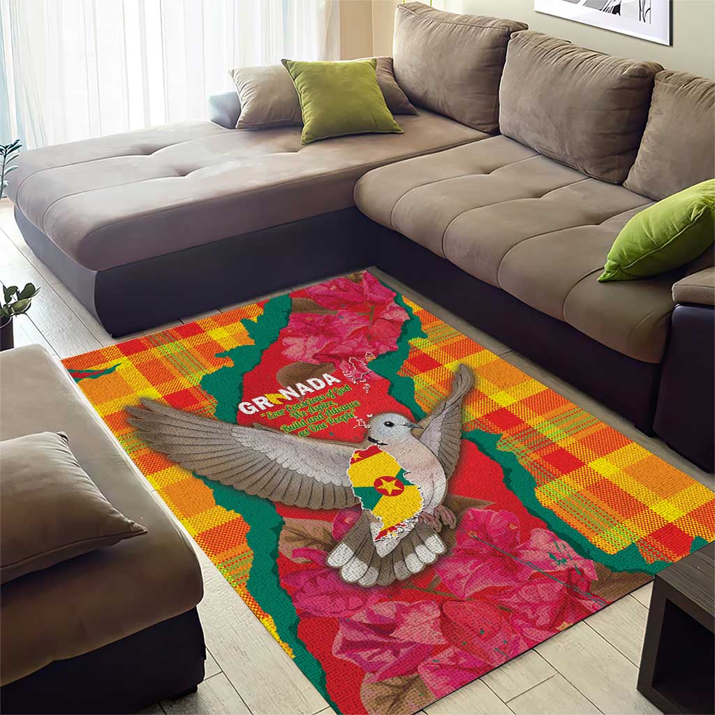 Grenada Independence Day Area Rug Tropical Dove Bougainvillea Madras Pattern