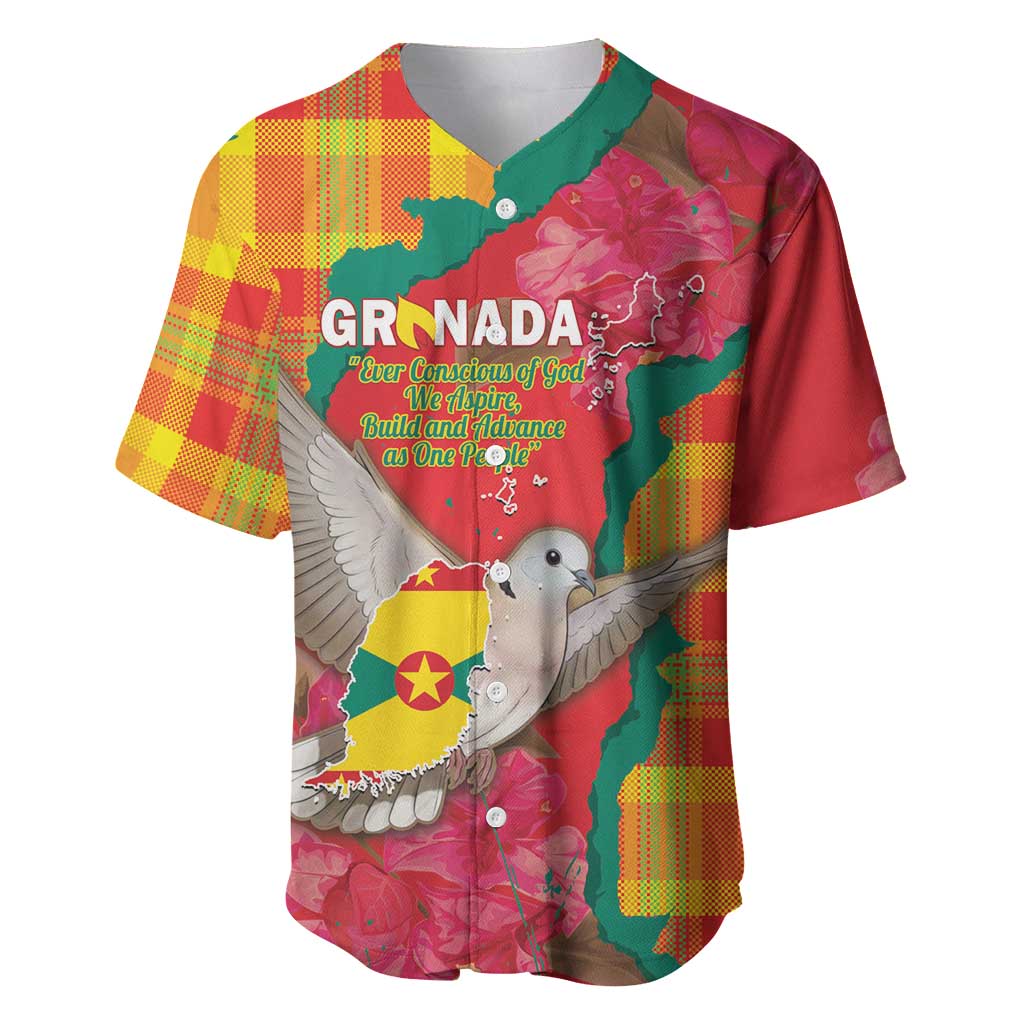 Grenada Independence Day Personalized Baseball Jersey Tropical Dove Bougainvillea Madras Pattern