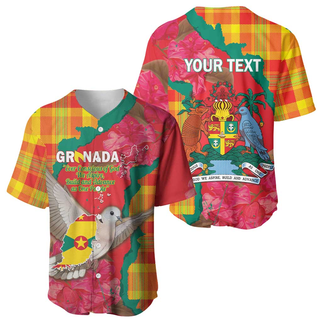 Grenada Independence Day Personalized Baseball Jersey Tropical Dove Bougainvillea Madras Pattern