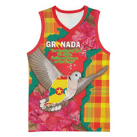 Grenada Independence Day Personalized Basketball Jersey Tropical Dove Bougainvillea Madras Pattern