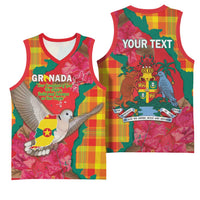 Grenada Independence Day Personalized Basketball Jersey Tropical Dove Bougainvillea Madras Pattern