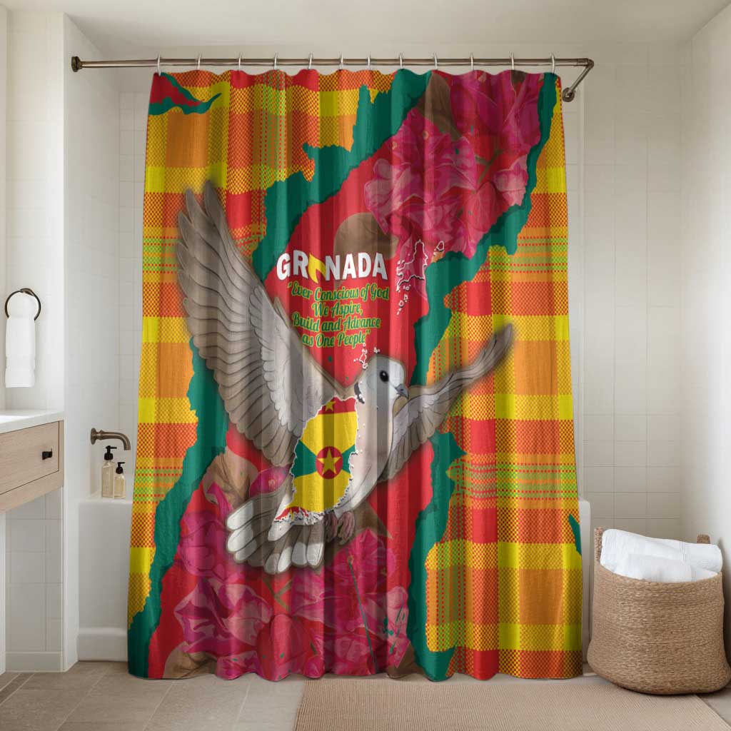 Grenada Independence Day Bathroom Set Tropical Dove Bougainvillea Madras Pattern