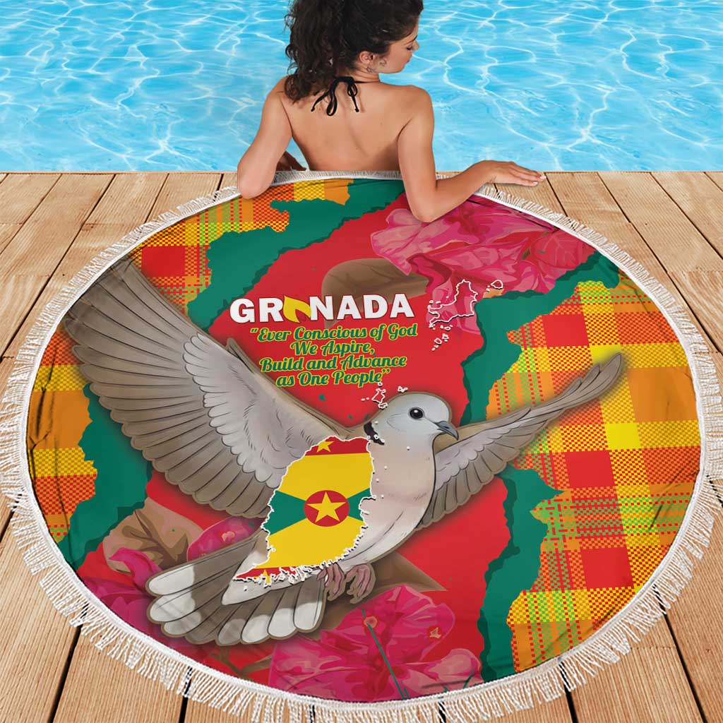 Grenada Independence Day Beach Blanket Tropical Dove Bougainvillea Madras Pattern