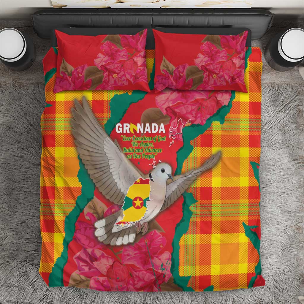 Grenada Independence Day Bedding Set Tropical Dove Bougainvillea Madras Pattern