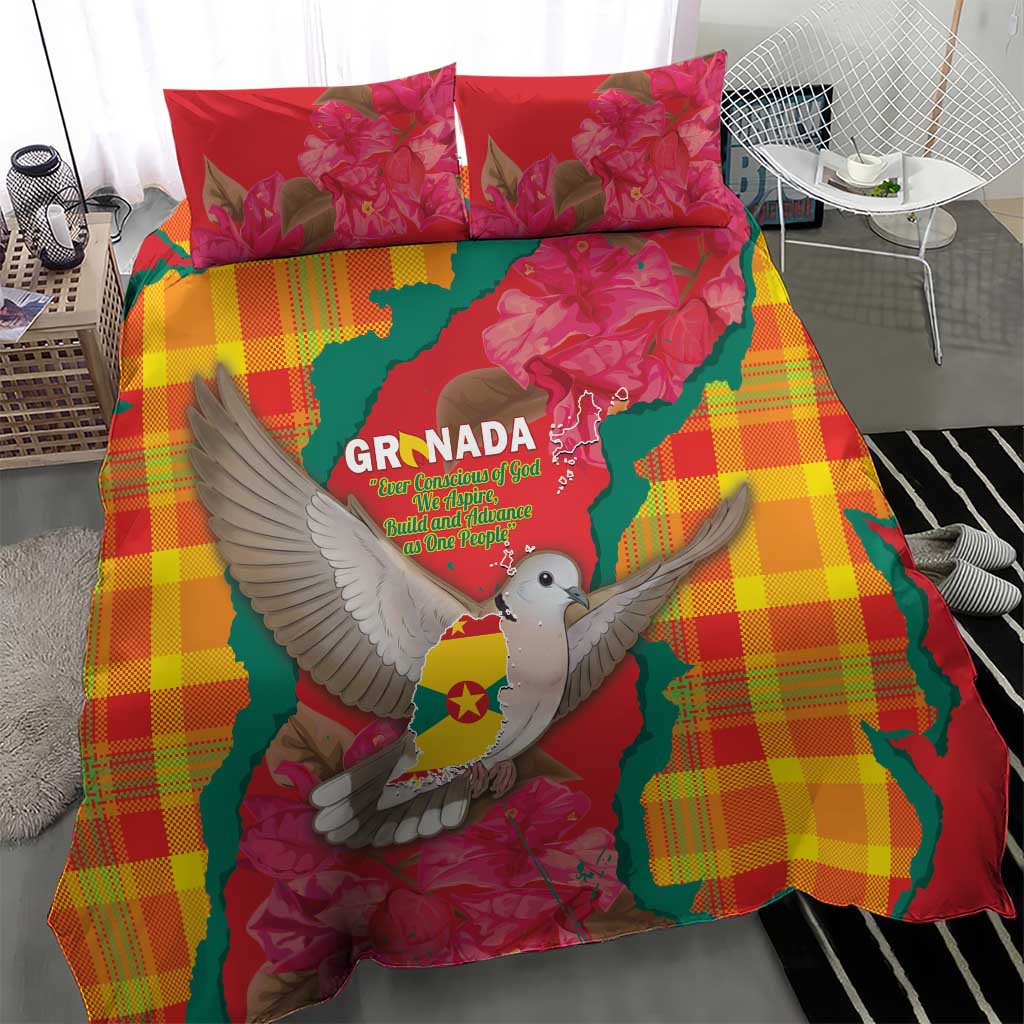 Grenada Independence Day Bedding Set Tropical Dove Bougainvillea Madras Pattern
