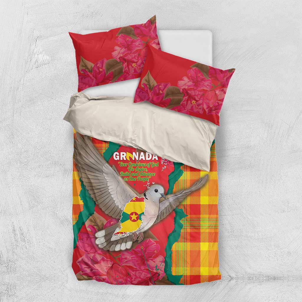 Grenada Independence Day Bedding Set Tropical Dove Bougainvillea Madras Pattern