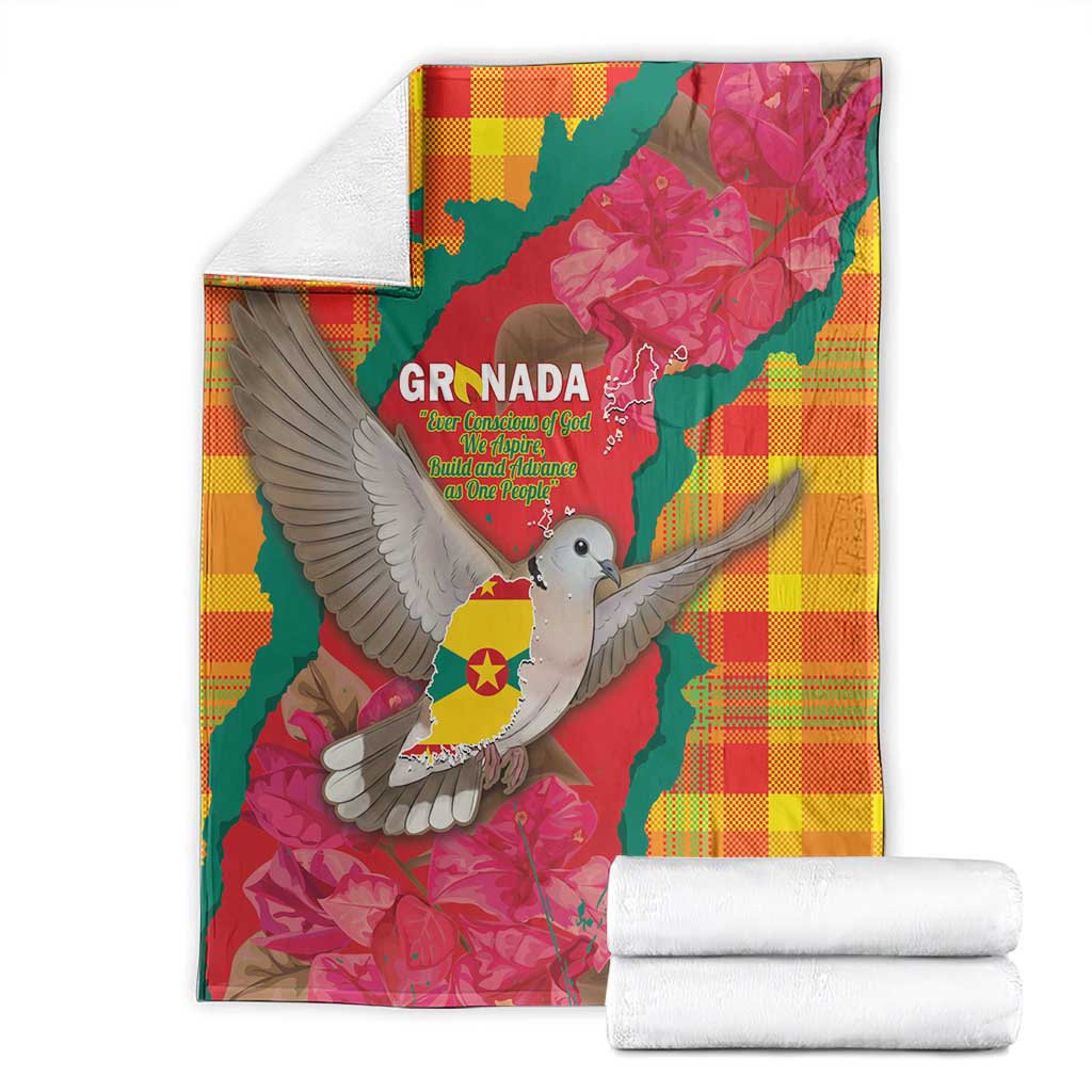 Grenada Independence Day Blanket Tropical Dove Bougainvillea Madras Pattern