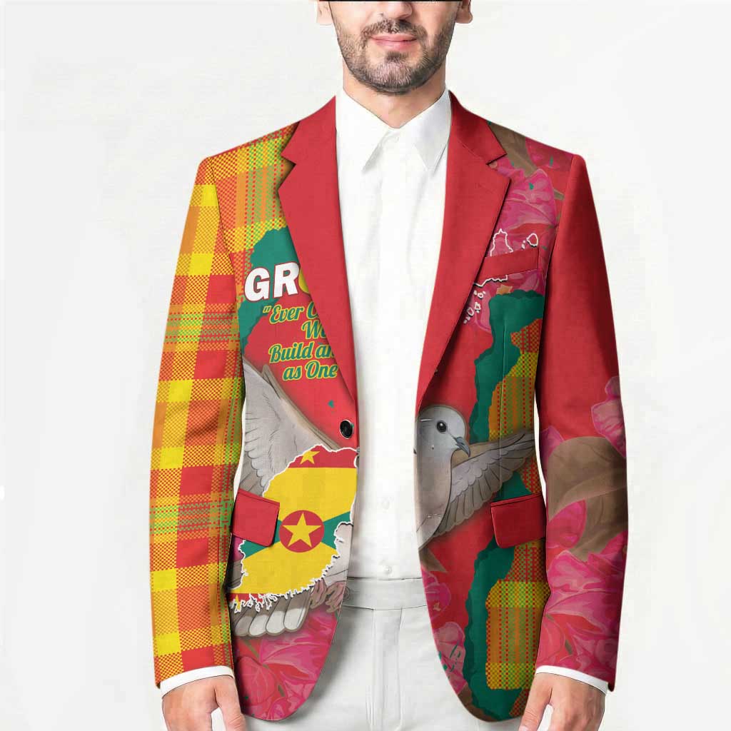 Grenada Independence Day Personalized Blazer Tropical Dove Bougainvillea Madras Pattern