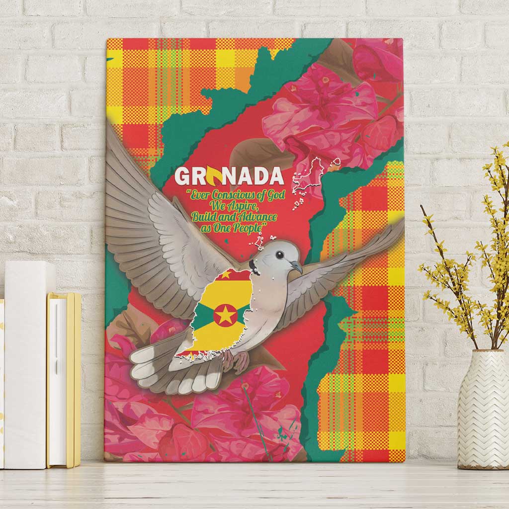 Grenada Independence Day Canvas Wall Art Tropical Dove Bougainvillea Madras Pattern