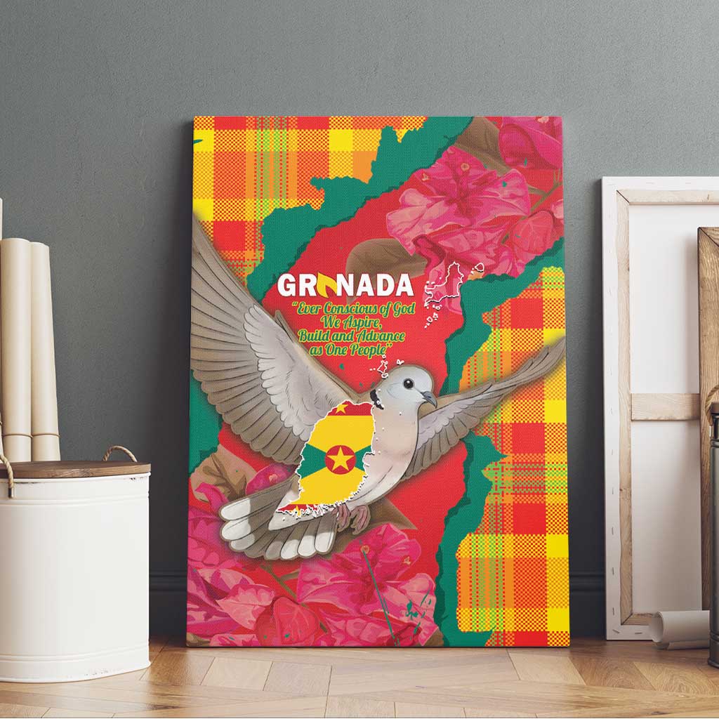 Grenada Independence Day Canvas Wall Art Tropical Dove Bougainvillea Madras Pattern