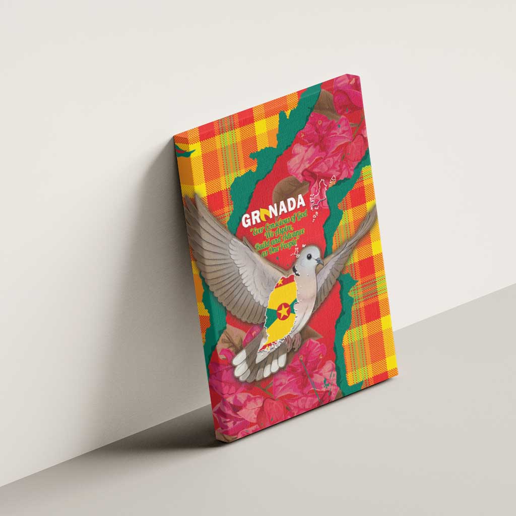 Grenada Independence Day Canvas Wall Art Tropical Dove Bougainvillea Madras Pattern