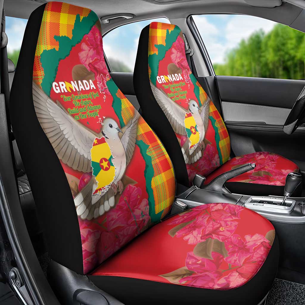 Grenada Independence Day Car Seat Cover Tropical Dove Bougainvillea Madras Pattern