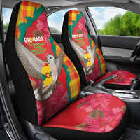 Grenada Independence Day Car Seat Cover Tropical Dove Bougainvillea Madras Pattern