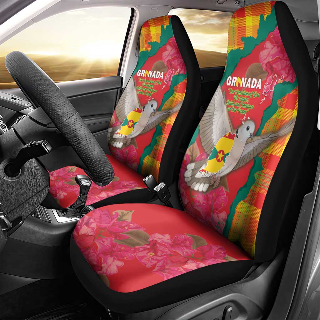Grenada Independence Day Car Seat Cover Tropical Dove Bougainvillea Madras Pattern