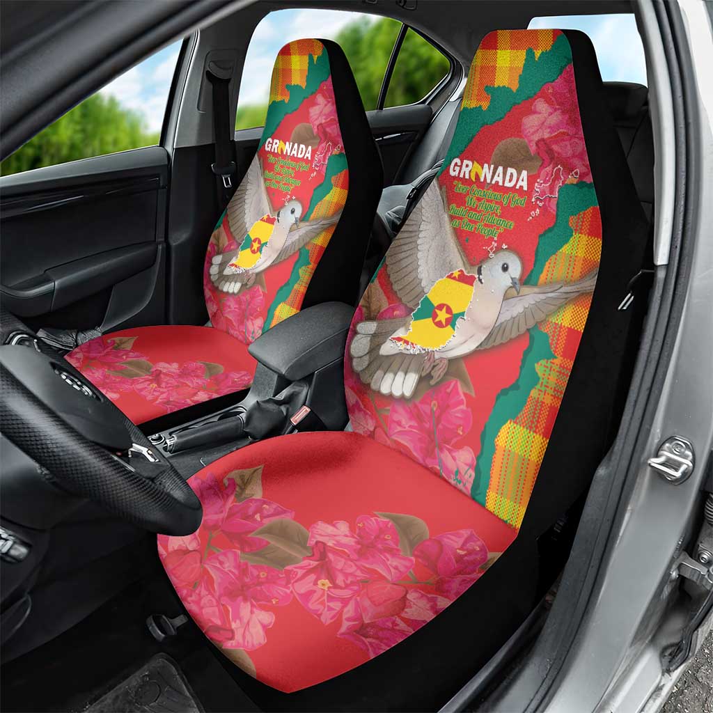 Grenada Independence Day Car Seat Cover Tropical Dove Bougainvillea Madras Pattern