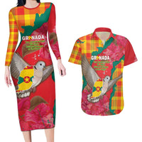 Grenada Independence Day Personalized Couples Matching Long Sleeve Bodycon Dress and Hawaiian Shirt Tropical Dove Bougainvillea Madras Pattern