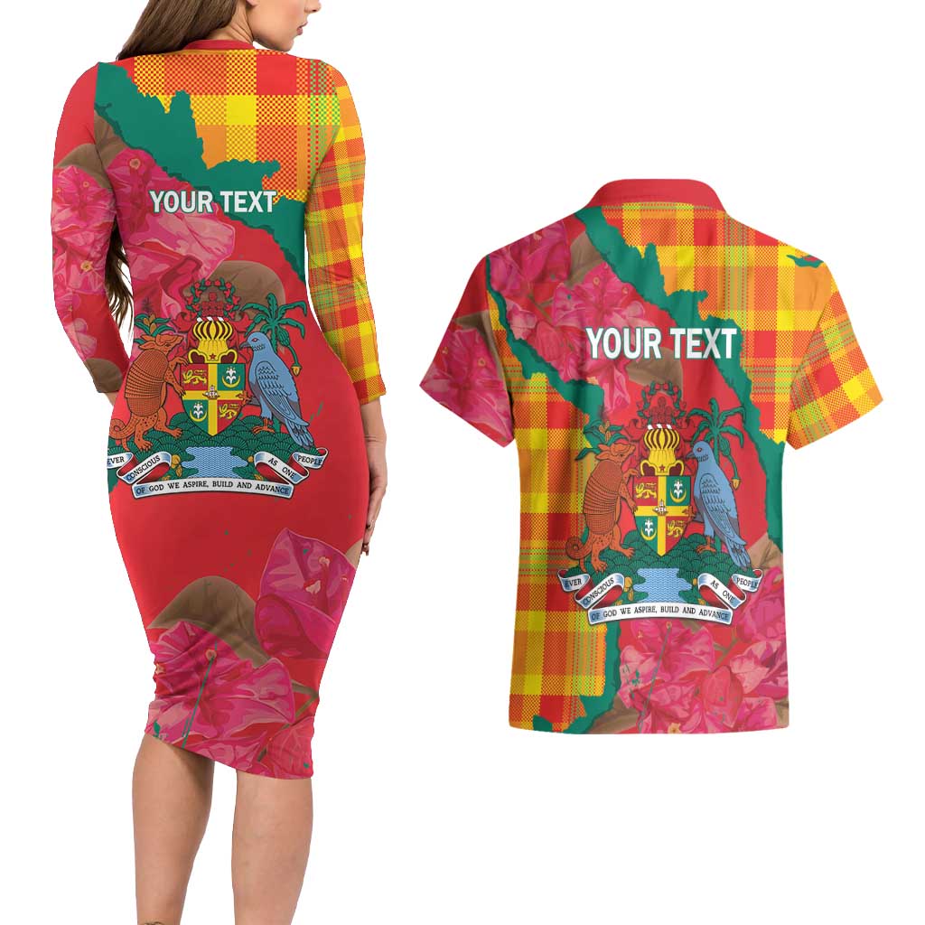 Grenada Independence Day Personalized Couples Matching Long Sleeve Bodycon Dress and Hawaiian Shirt Tropical Dove Bougainvillea Madras Pattern