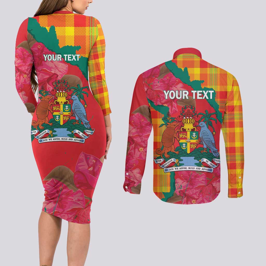 Grenada Independence Day Personalized Couples Matching Long Sleeve Bodycon Dress and Long Sleeve Button Shirt Tropical Dove Bougainvillea Madras Pattern