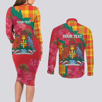 Grenada Independence Day Personalized Couples Matching Long Sleeve Bodycon Dress and Long Sleeve Button Shirt Tropical Dove Bougainvillea Madras Pattern