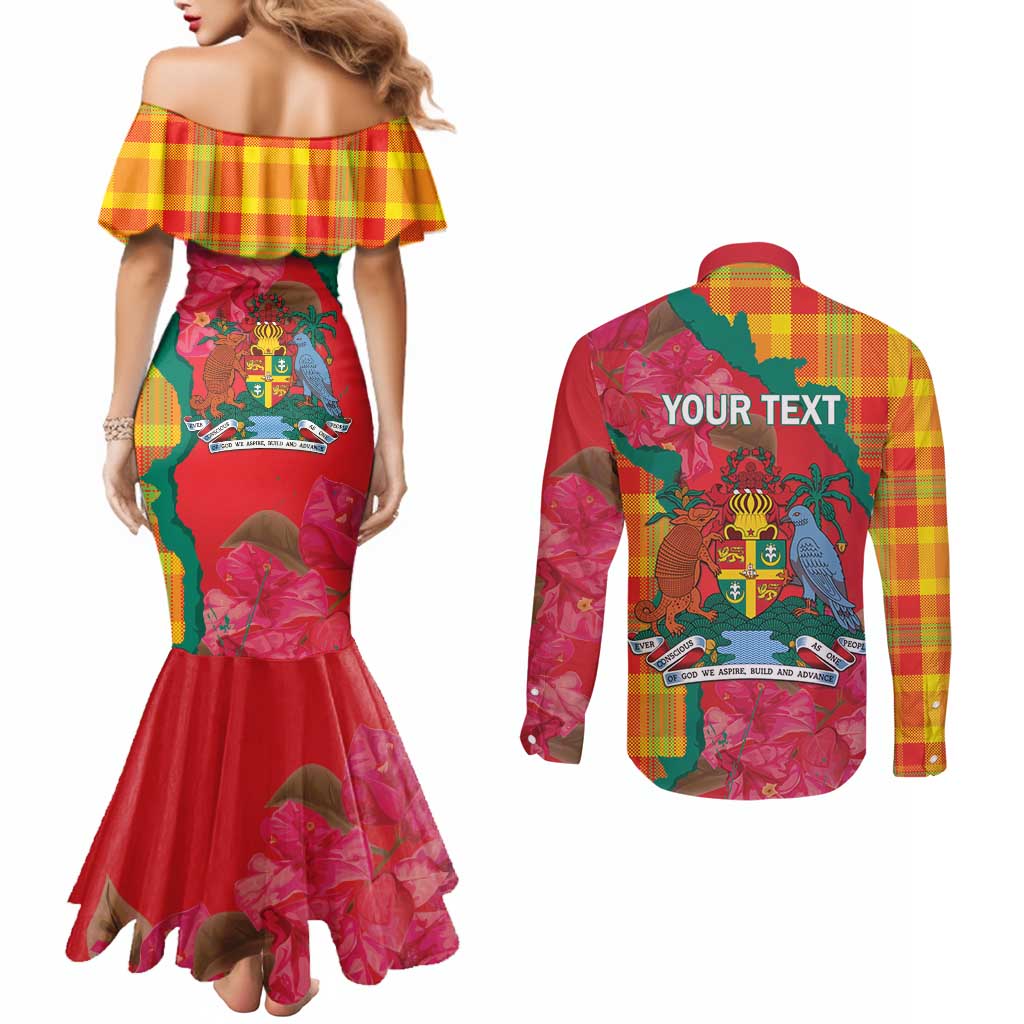 Grenada Independence Day Personalized Couples Matching Mermaid Dress and Long Sleeve Button Shirt Tropical Dove Bougainvillea Madras Pattern