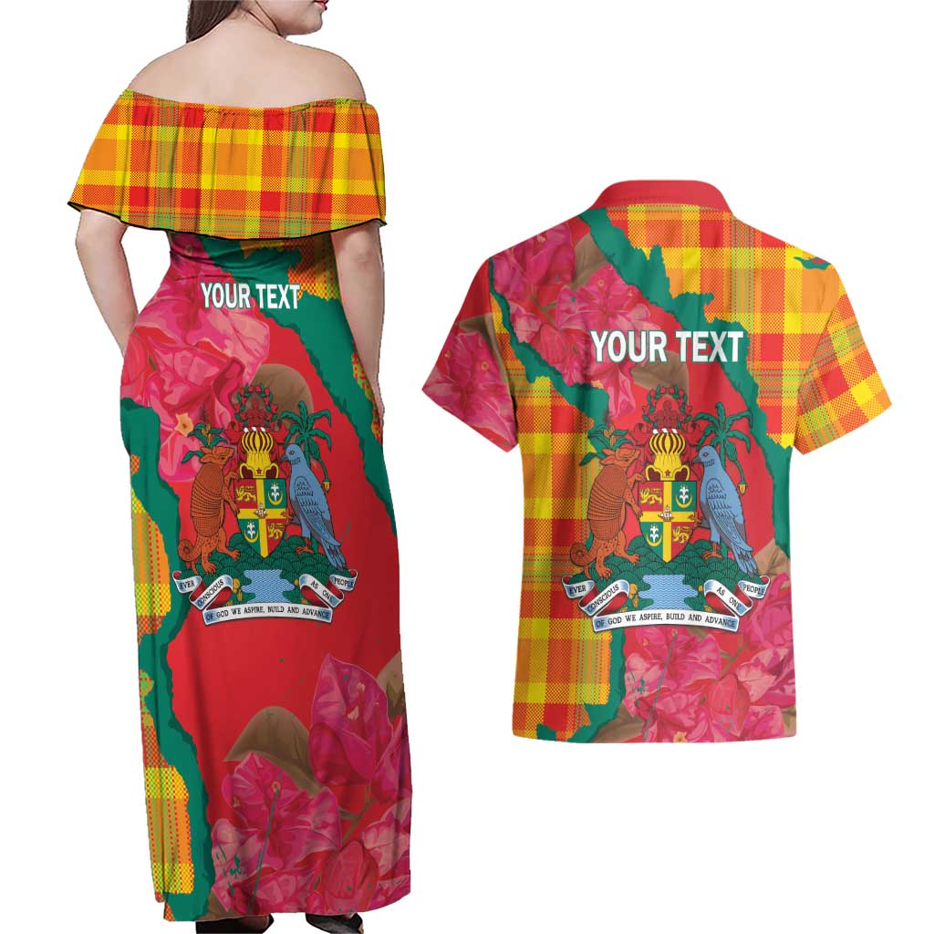 Grenada Independence Day Personalized Couples Matching Off Shoulder Maxi Dress and Hawaiian Shirt Tropical Dove Bougainvillea Madras Pattern