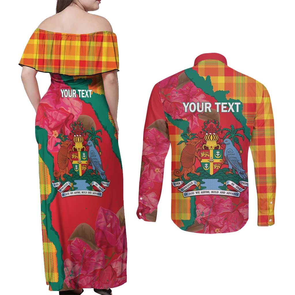 Grenada Independence Day Personalized Couples Matching Off Shoulder Maxi Dress and Long Sleeve Button Shirt Tropical Dove Bougainvillea Madras Pattern